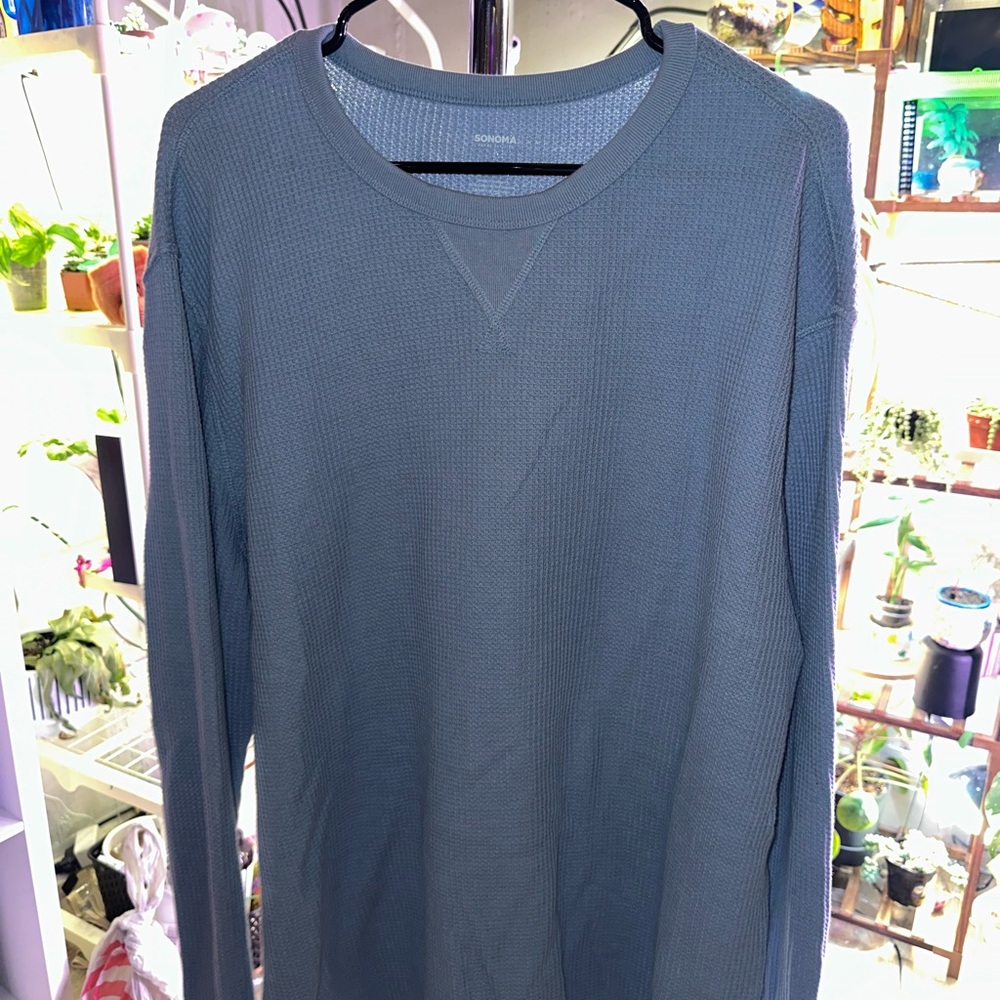 men’s Gray Long Sleeve Waffle Knit Top